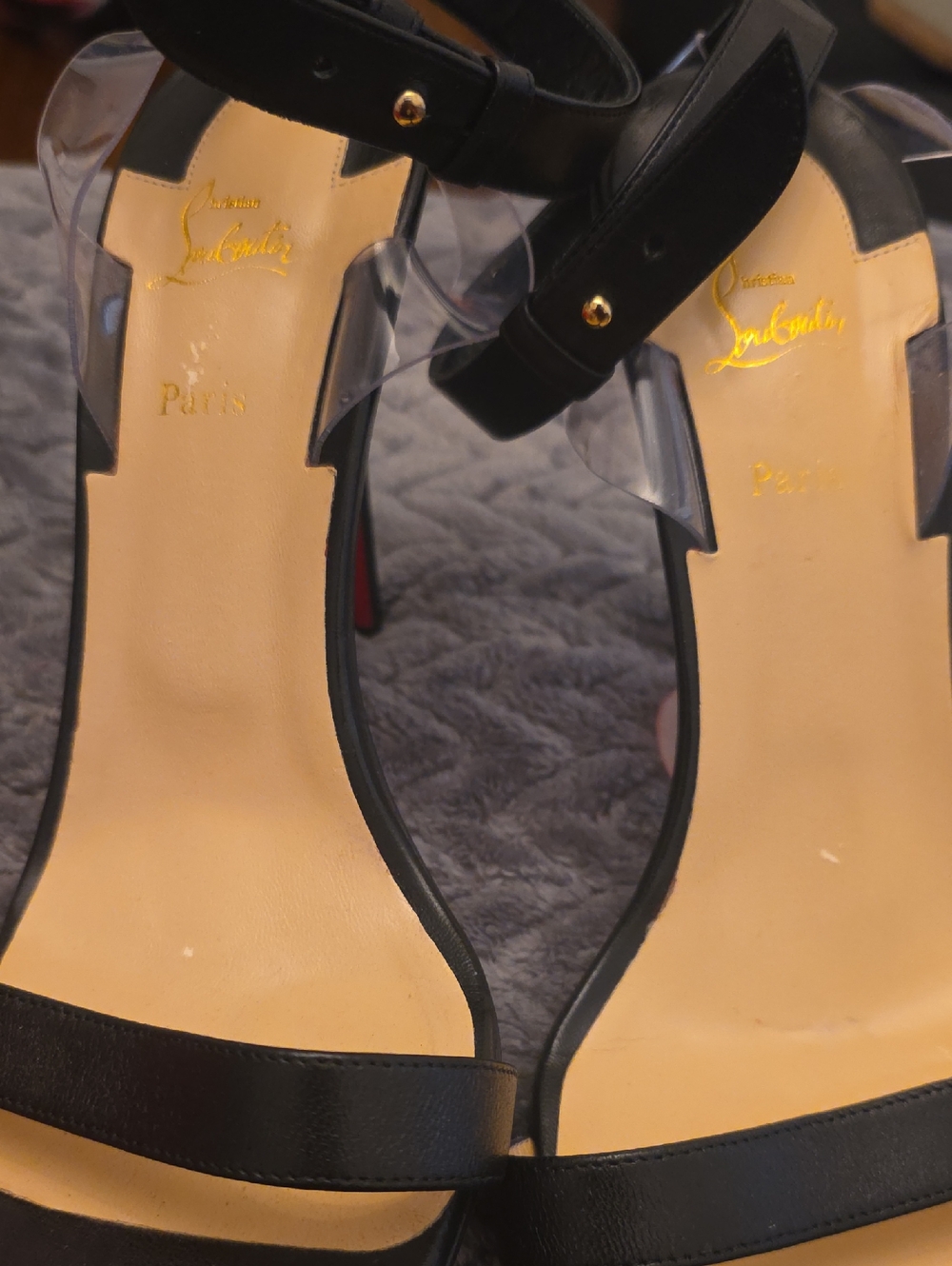 Christian Louboutin Black Leather Ankle-Strap Heels